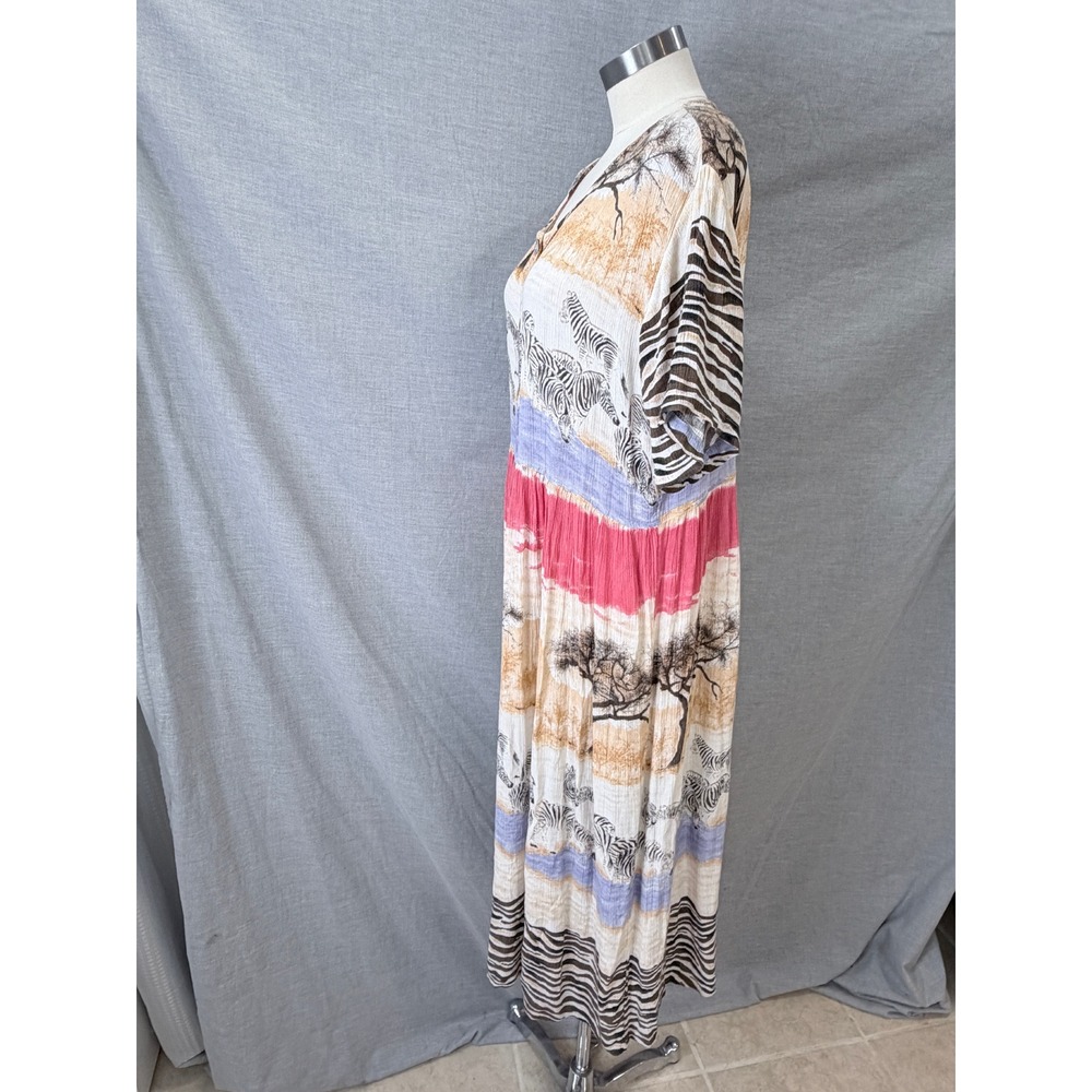Pucci's of Palm Desert Zebra Animal Print Rayon Maxi Dress L Safari - Picture 15 of 16